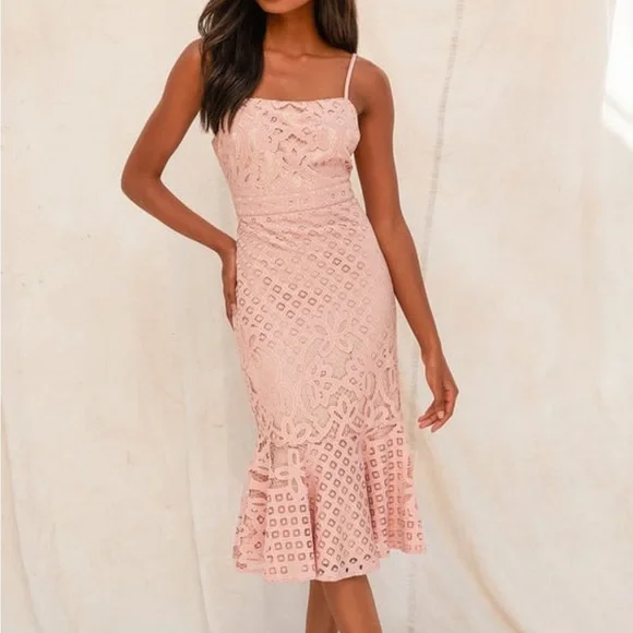 Lulus | Dresses | Light Pink Lace Midi Dress | Poshmark